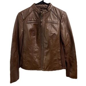 G.H. Bass &‎ Co. Women Faux Leather Chocolate Brown Moto Jacket Motorcycle Sz. S